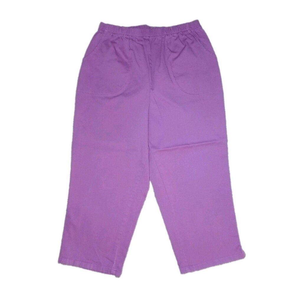 NWOT Denim Co Womens 1X Original Waist Stretch Pull-On Crop Purple Pants A14925